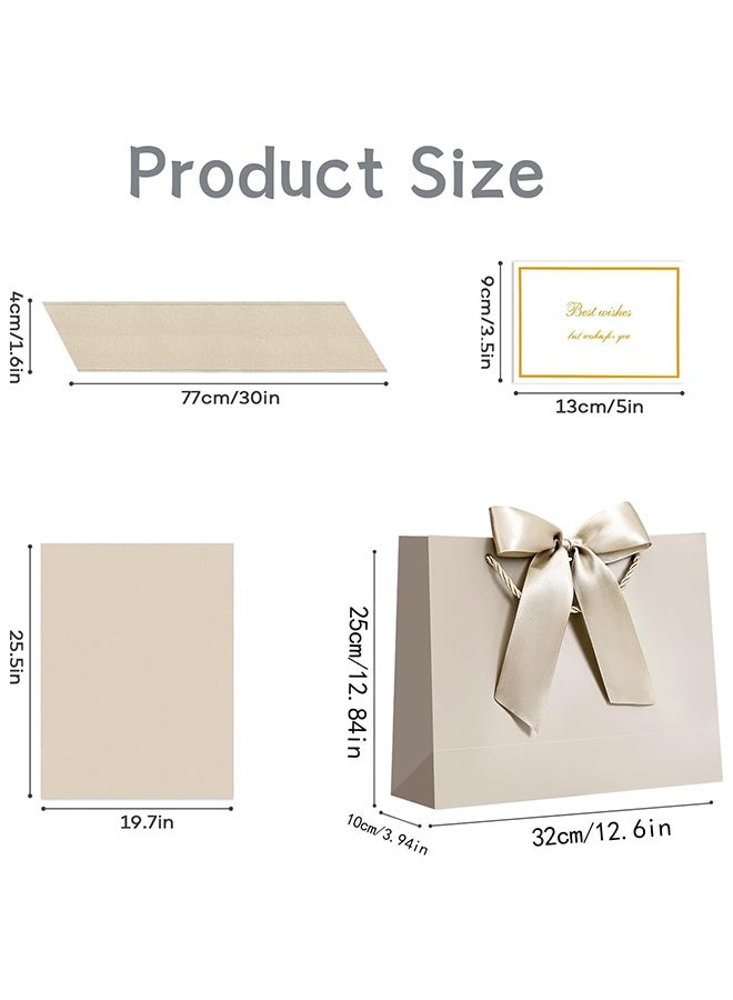 3PCS Champagne Color Large Gift Bags, Paper Bags with Ribbon, Greeting Cards and Tissue Paper, Portable Party Bags with Handles, Birthday Gift Bags, Present Bags for Wedding Party, Party Supplies Bags size :32cm*25cm*11cm - Image 4